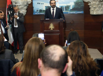 Lebanese Prime Minister Saad Hariri at the presidential palace in Baabda after the fomation of the new government in January 2019. (AP/Hussein Malla)