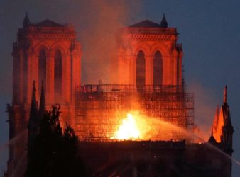 Fire shrouds the Notre-Dame Cathedral in France. (Telegraph