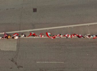 Aerial view of a part of the human chain formed by protesters in Lebanon on October 27. (Omar El Imadi)