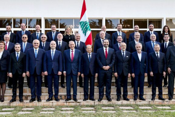 The newly-formed Lebanese Cabinet pose with President Michel Aoun.
