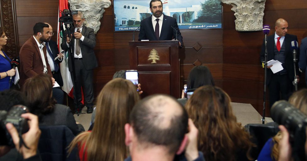 Lebanese Prime Minister Saad Hariri at the presidential palace in Baabda after the fomation of the new government in January 2019. (AP/Hussein Malla)