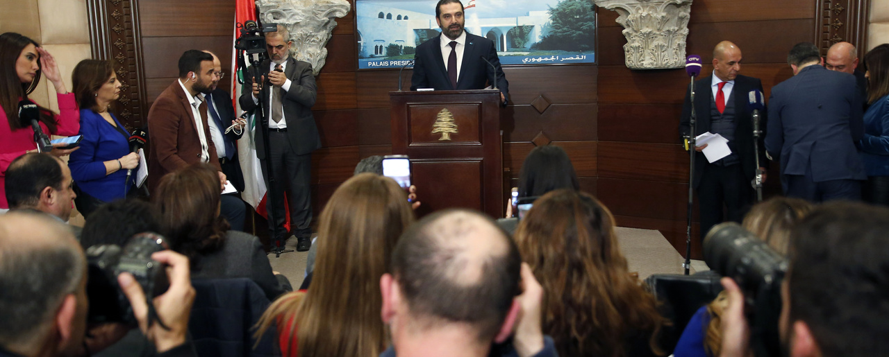 Lebanese Prime Minister Saad Hariri at the presidential palace in Baabda after the fomation of the new government in January 2019. (AP/Hussein Malla)