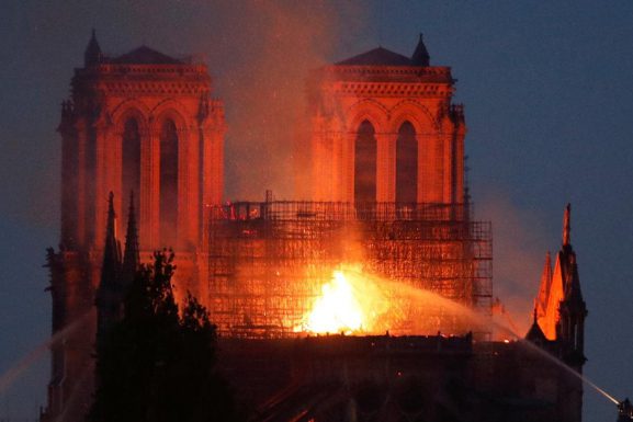 Fire shrouds the Notre-Dame Cathedral in France. (Telegraph