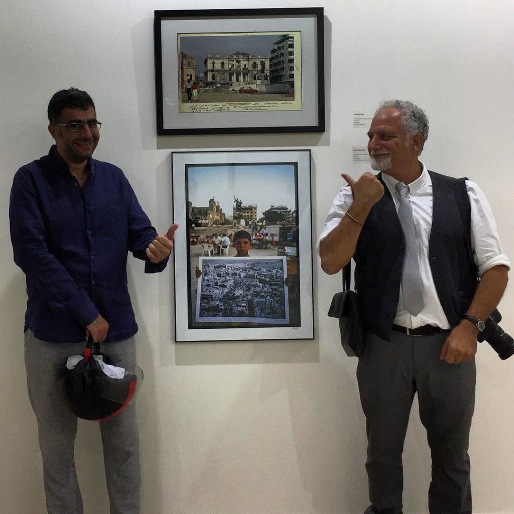 Civil war photojournalists Patrick Baz (left) and George Azar (right) at the Beirut Art Fair. 
