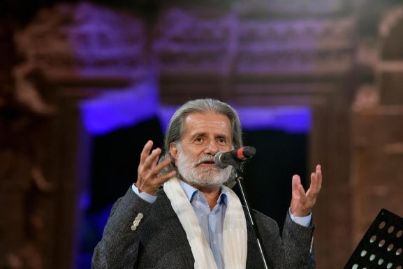 Lebanese musician and singer Marcel Khalife opening the 2019 Baalbeck International Festival. (EPA)