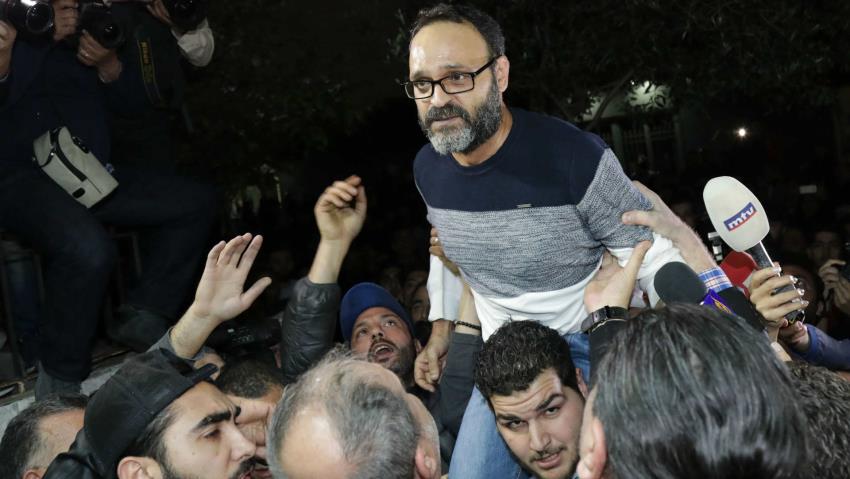 Lebanese actor Ziad Itani speaks to the press after his release in 2018 (AFP/Getty Images)