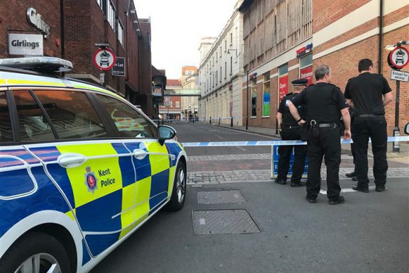 Police on site where Daniel Ezzedine, a student of Lebanese decent, was attacked in Canterbury. (Kent Online)