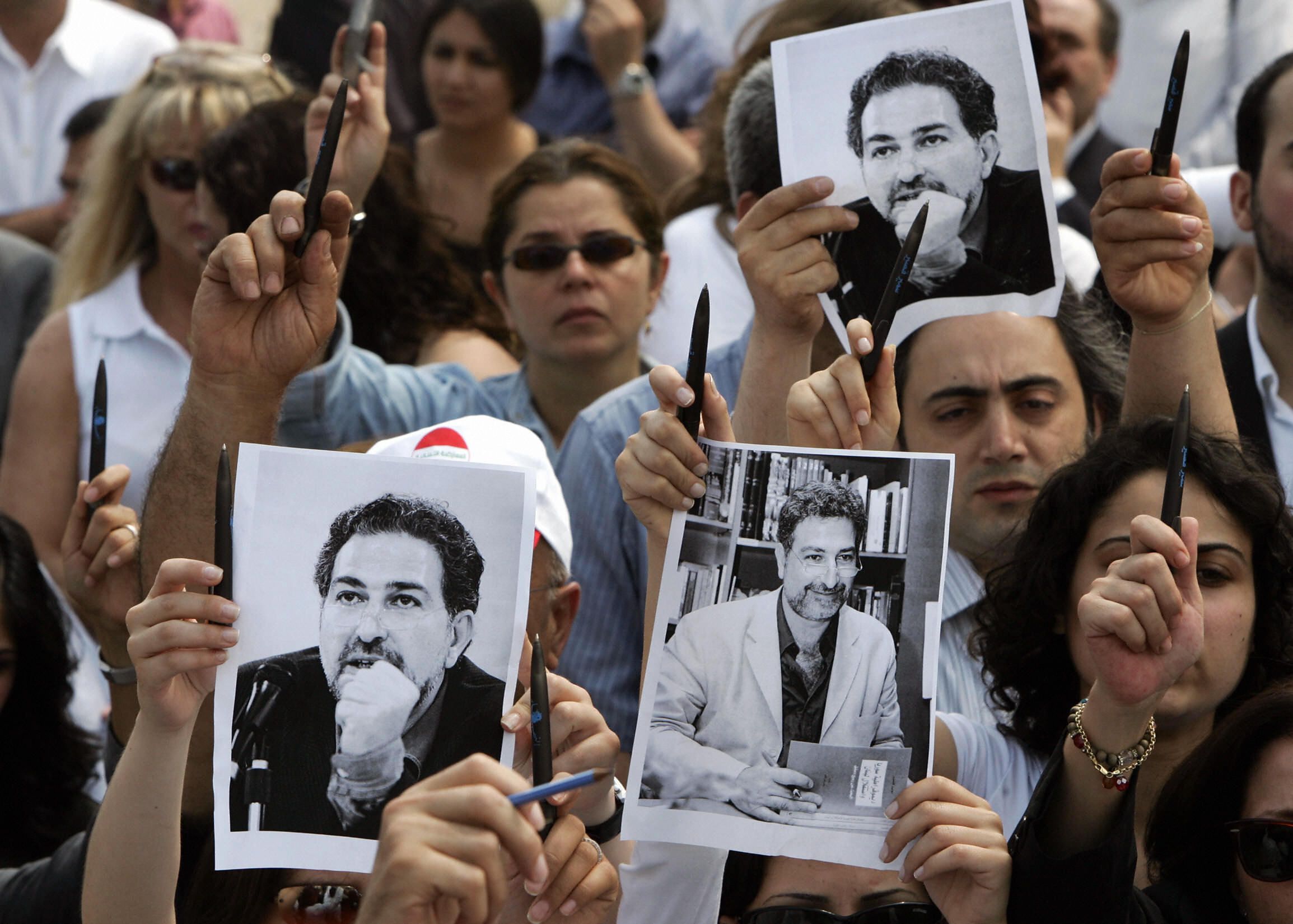 Protest in Lebanon following the death of prominent political journalist Samir Kassir in 2005. Since 1992, nine journalists have been killed in Lebanon.(Ramzi Haidar | Getty Images)