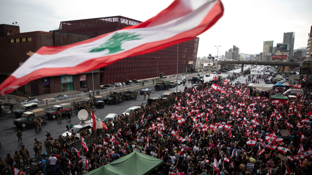 Demonstrators on the Jal El Dib Highway (Alkis Konstantinidis/Reuters)