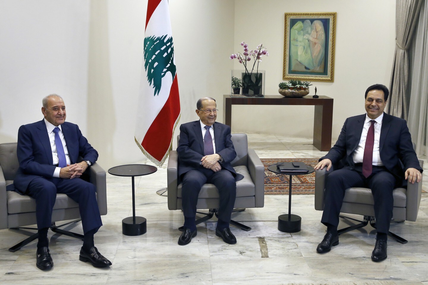 Designate Prime Minister Hassan Diab meets with President Michel Aoun and Lebanese Speaker of Parliament Nabih Berri. (Washington Post) - Lebanese government talks
