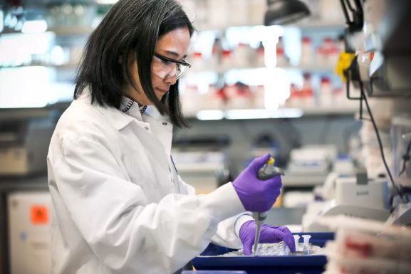 Scientist Xinhua Yan works at Moderna in Cambridge, on Feb. 28, 2020. (David L. Ryan / Boston Globe via Getty Images) cure / medicine article