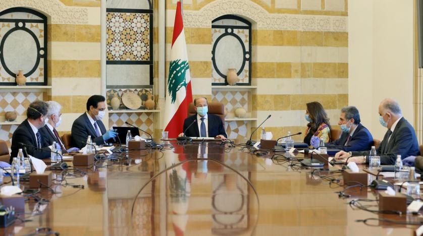 President Michel Aoun heads a cabinet meeting on April 9, 2020. (Photo: Dalati Nohra/Handout via Reuters) Economic draft plan article