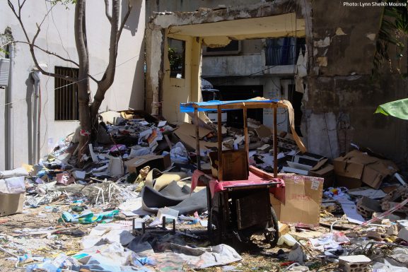 Damage in Karantina, Lebanon following the Beirut blast. | Article: Beirut port explosion: No peace without justice. Photographer: Lynn Sheikh Moussa. Article: Justice after the Beirut blast