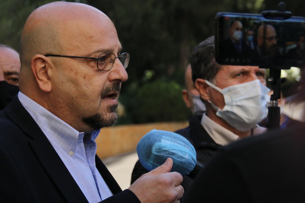 LAU Dean of Students, Dr. Raed Mohsen, at the LAU student protest following the announcement of the adoption of the LL 3,950 per dollar exchange rate. (Photo: Hanin Haidar Ahmad, December 10, 2020).