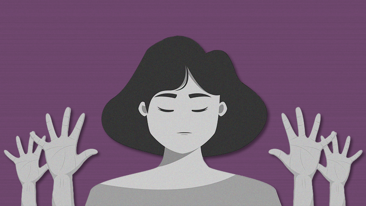 Dissecting the new sexual harassment law animation showing woman surrounded by hands.