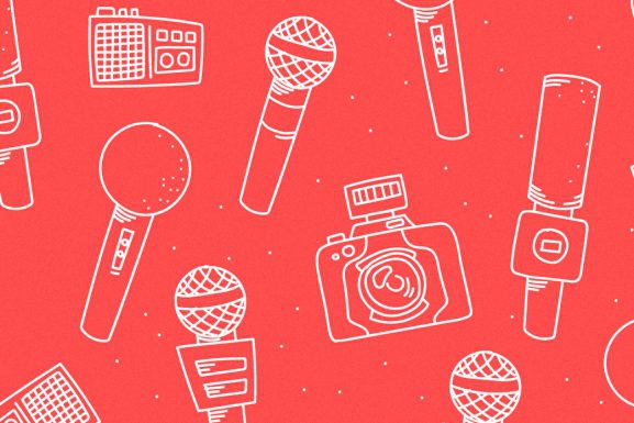 Abstract concept with microphones and cameras for " The fine line separating Lebanon from a police state" article