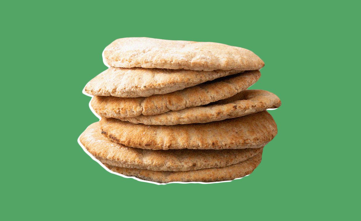 Stack of pita bread superimposed against a green background