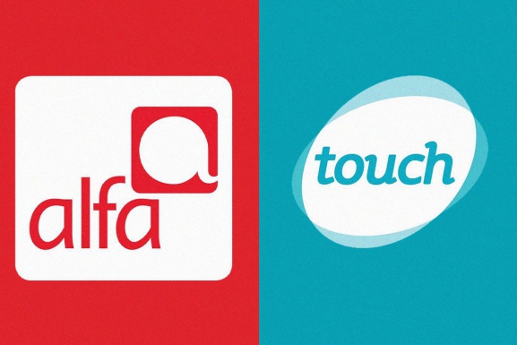 Logos of the Alfa and Touch telecom companies in Lebanon