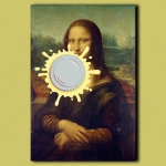 A collage of the Mona Lisa and an illustrated pie hitting her face.