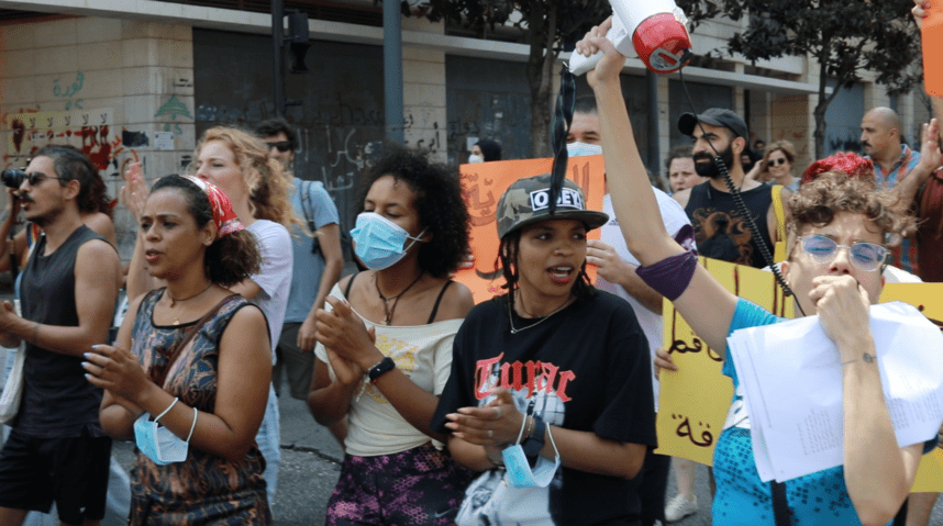 People from different nationalities chanting during the march.